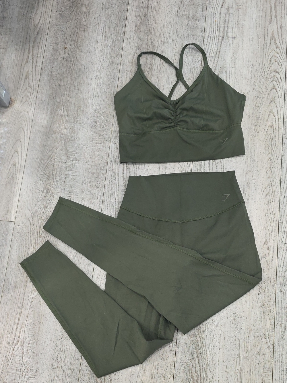 Gymshark Olive Green Seamless Sports Bra and High-Waist Leggings Set